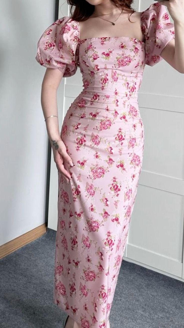 Pink Floral Mermaid Short Sleeve Long Prom Dress TP1750