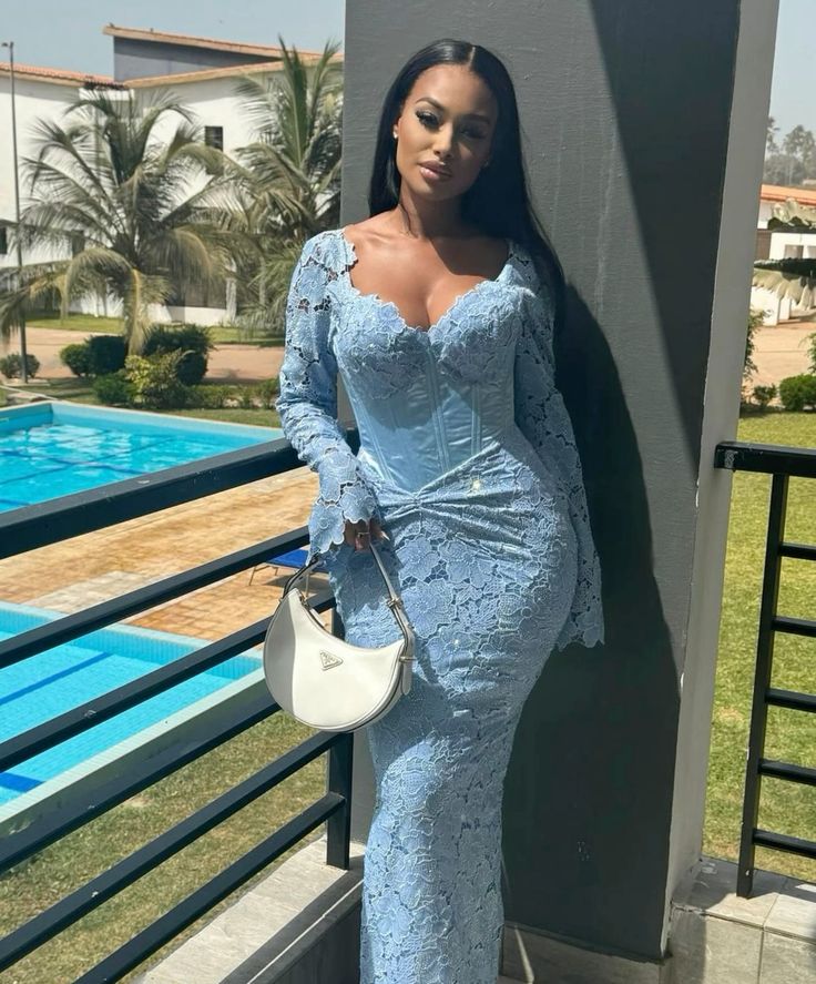 Blue lace long sleeve mermaid long evening gown prom dress TP1767