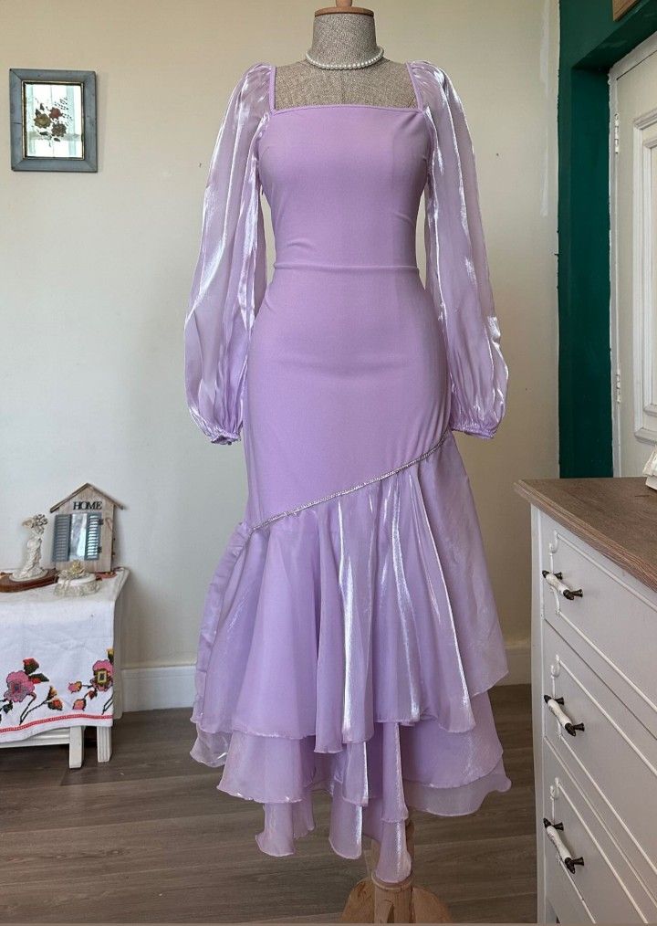 Chic Purple Long Sleeve Ruffled Evening Gown Prom Dress TP1781