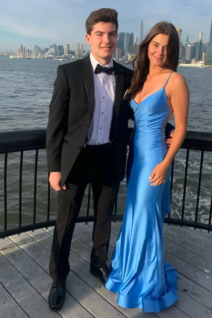 Blue Mermaid Backless Ball Gown Elegant Evening Dress TP1783