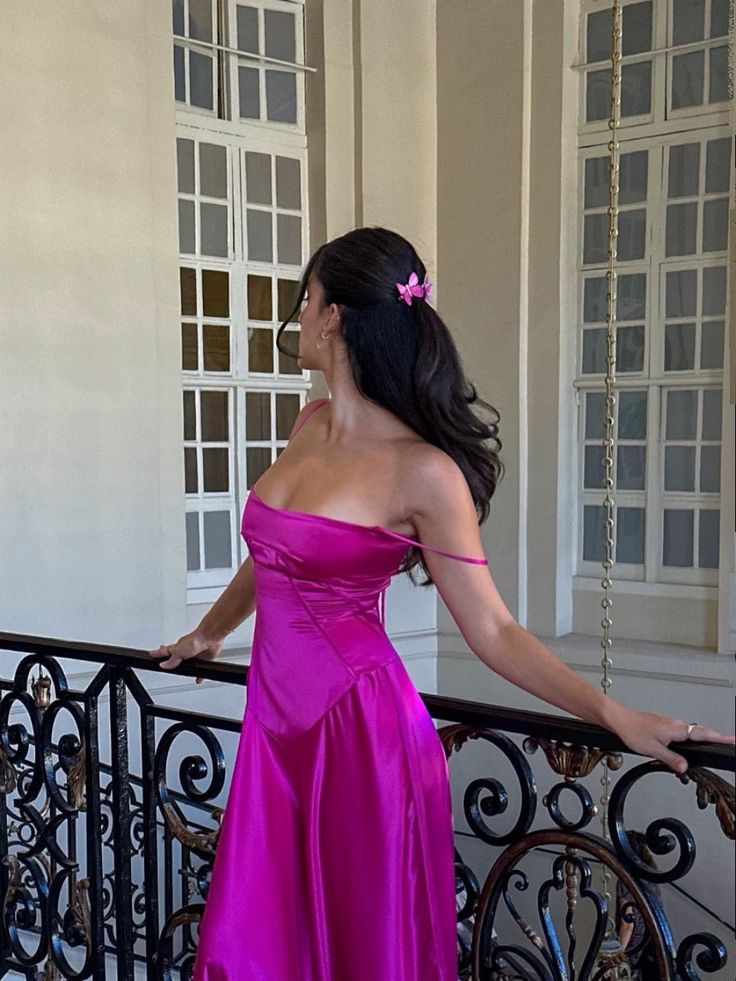 Sexy Pink Spaghetti Strap Satin Long Party Dress Prom Gown TP1785