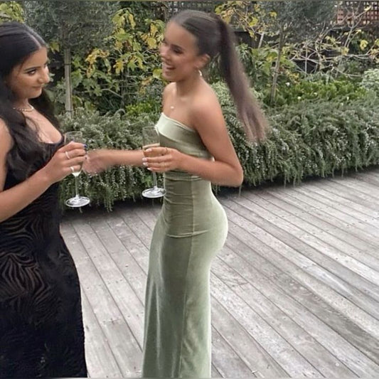 Beautiful green mermaid strapless velvet evening dress TP1805