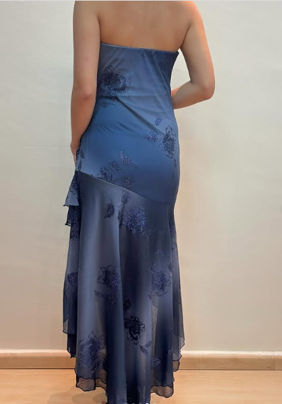 Blue A-Line Strapless Lace Applique Ball Gown TP1826