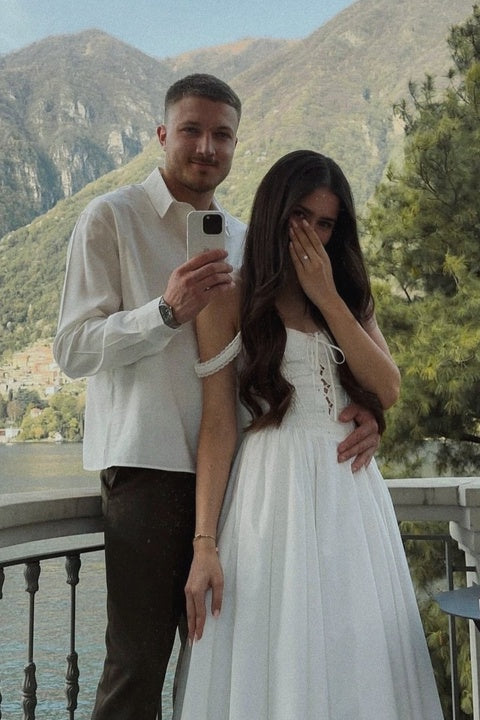 Simple white A-line off-shoulder tie tea dress TP1866