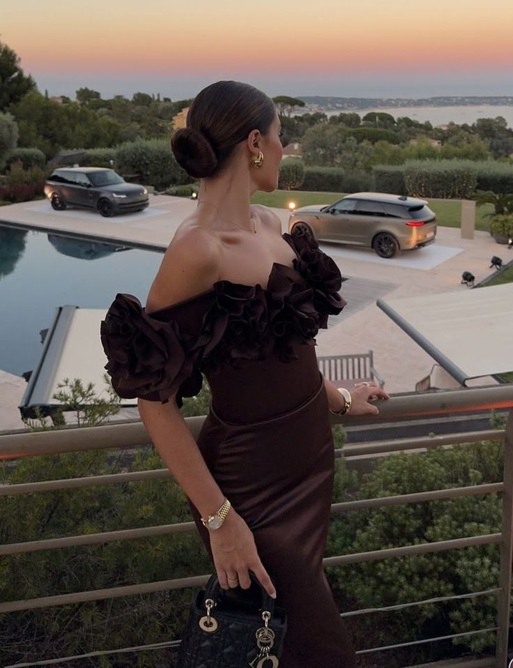 Elegant Mermaid Brown Off Shoulder Satin Floor Length Formal Prom Dress Evening Gown TP1873