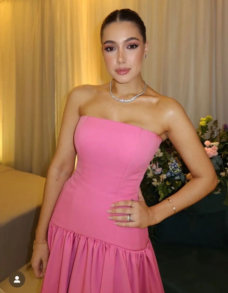 Simple Pink A-line Strapless Off-shoulder Floor-length Ball Gown Evening Dress TP1919