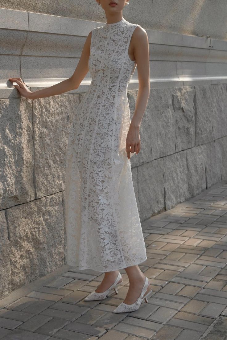 Simple A-Line High Neck Sleeveless Lace Formal Dress Evening Gown TP1927