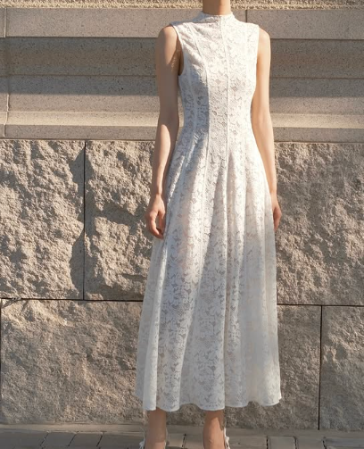 Simple A-Line High Neck Sleeveless Lace Formal Dress Evening Gown TP1927