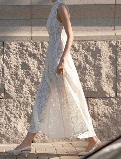 Simple A-Line High Neck Sleeveless Lace Formal Dress Evening Gown TP1927