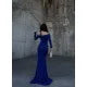 V Neck Off Shoulder Long Sleeve Mermaid Slit Glitter Formal Prom Dress Evening Gown TP1930