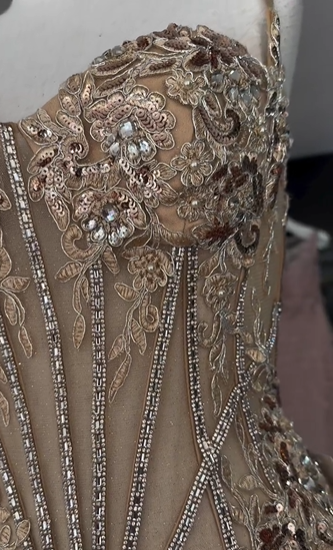 Elegant Gold Mermaid Spaghetti Straps Shiny Beaded High Slit Satin Formal Prom Dress Evening Gown TP1943