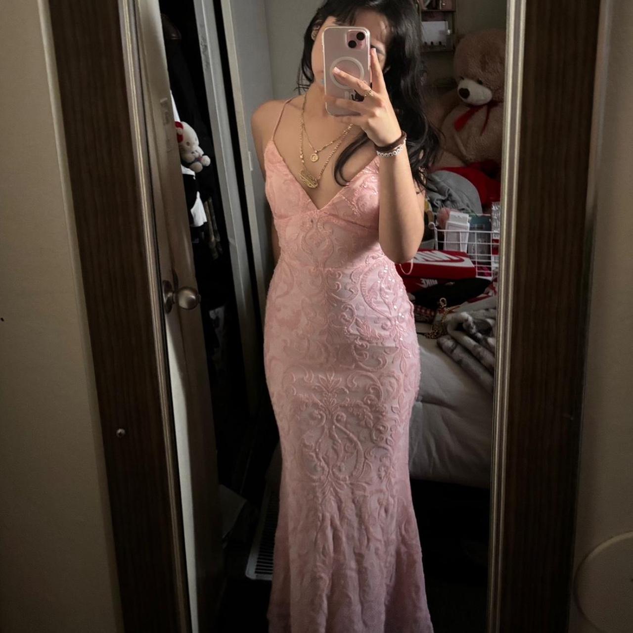 Elegant Pink Mermaid Spaghetti Strap V Neck Ball Gown Evening Dress TP1945