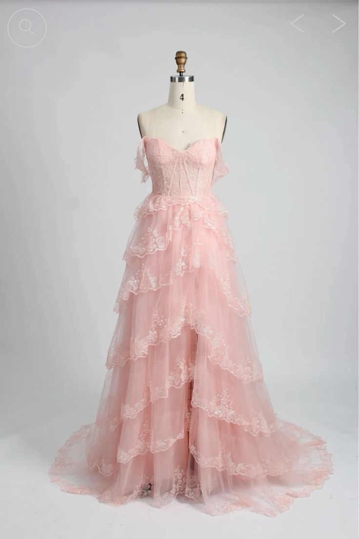 A-line pink off-the-shoulder sweetheart neckline tulle lace trim floor length formal prom dress evening gown TP1958