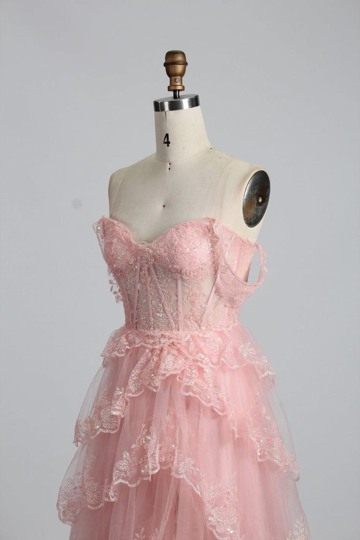 A-line pink off-the-shoulder sweetheart neckline tulle lace trim floor length formal prom dress evening gown TP1958