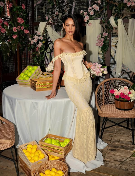 Chic Light Yellow Two-Piece Mermaid Lace Floor-Mounting Ball Gown Evening Dress TP1966