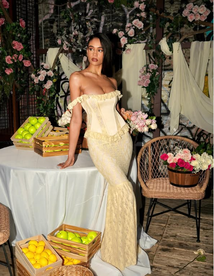 Chic Light Yellow Two-Piece Mermaid Lace Floor-Mounting Ball Gown Evening Dress TP1966