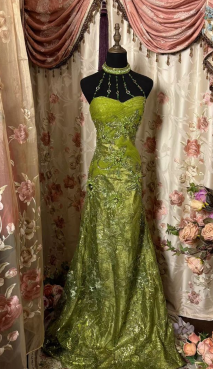 Vintage Green Mermaid Off Shoulder Sleeveless Long Prom Dress, Long Evening Dress TP1972