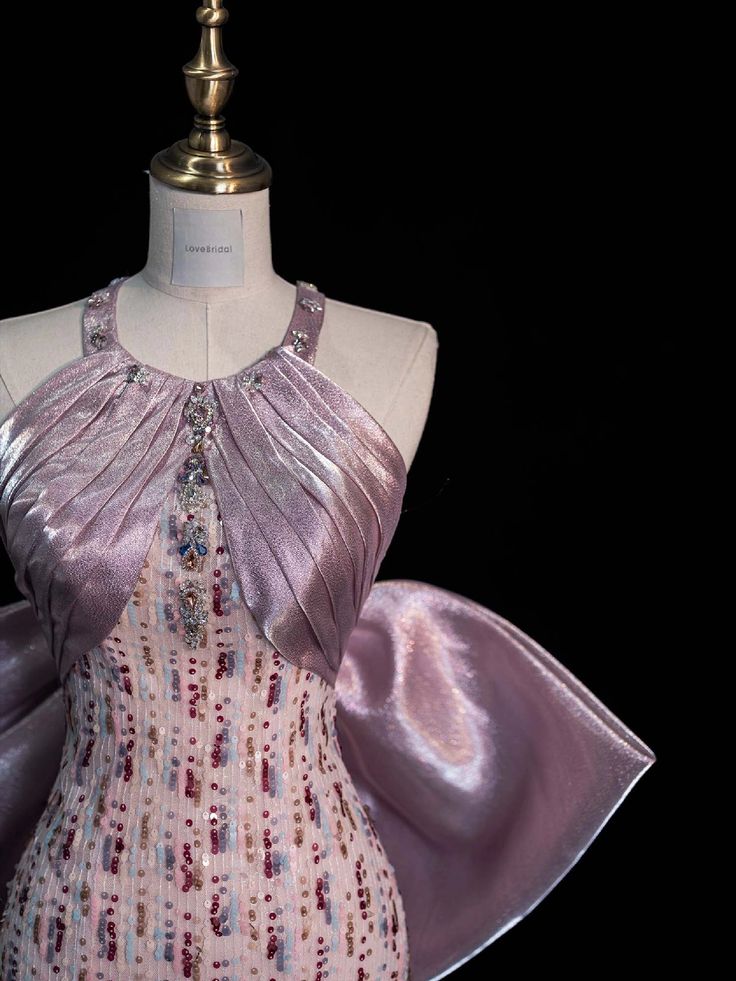 Chic Mermaid Off-shoulder Satin Bow Sequined Tulle Floor-length Ball Gown Evening Dress TP1977