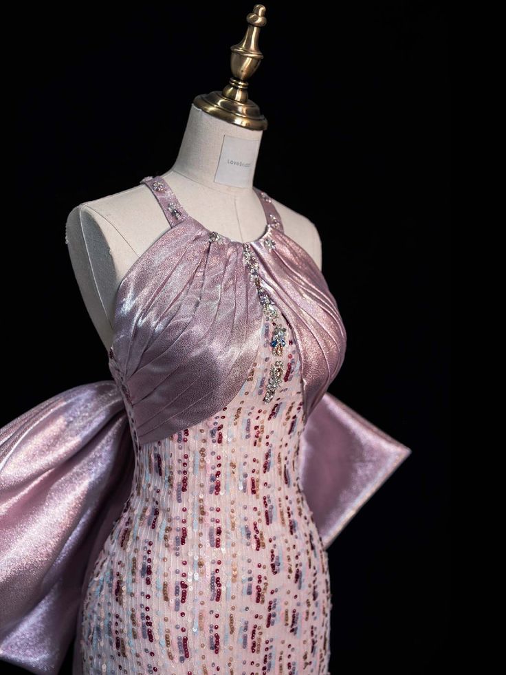 Chic Mermaid Off-shoulder Satin Bow Sequined Tulle Floor-length Ball Gown Evening Dress TP1977