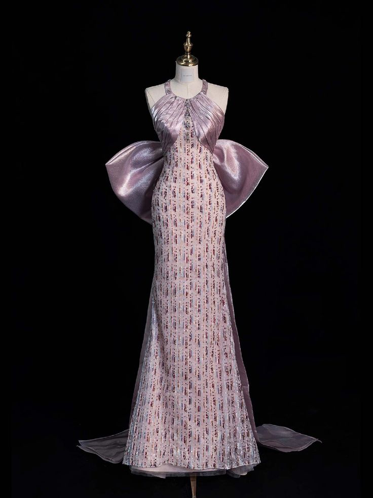 Chic Mermaid Off-shoulder Satin Bow Sequined Tulle Floor-length Ball Gown Evening Dress TP1977