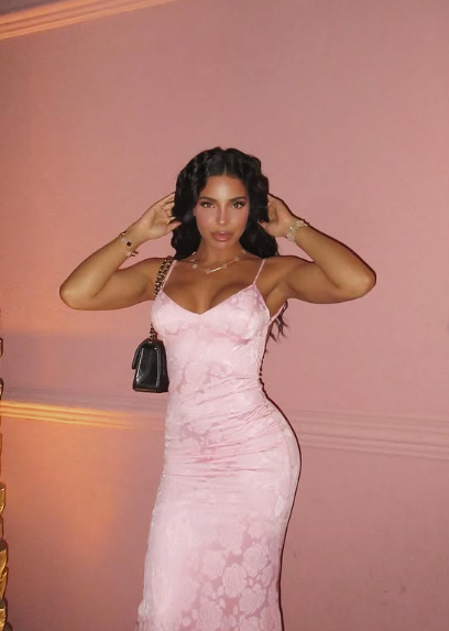 Sexy Pink Mermaid Spaghetti Strap V Neck Printed Ball Gown Evening Dress TP1983