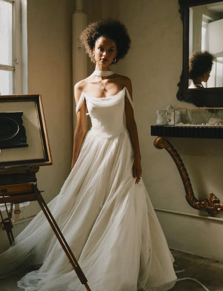 Elegant Ivory A-Line Off-Shoulder Tulle Wedding Dress TP1991