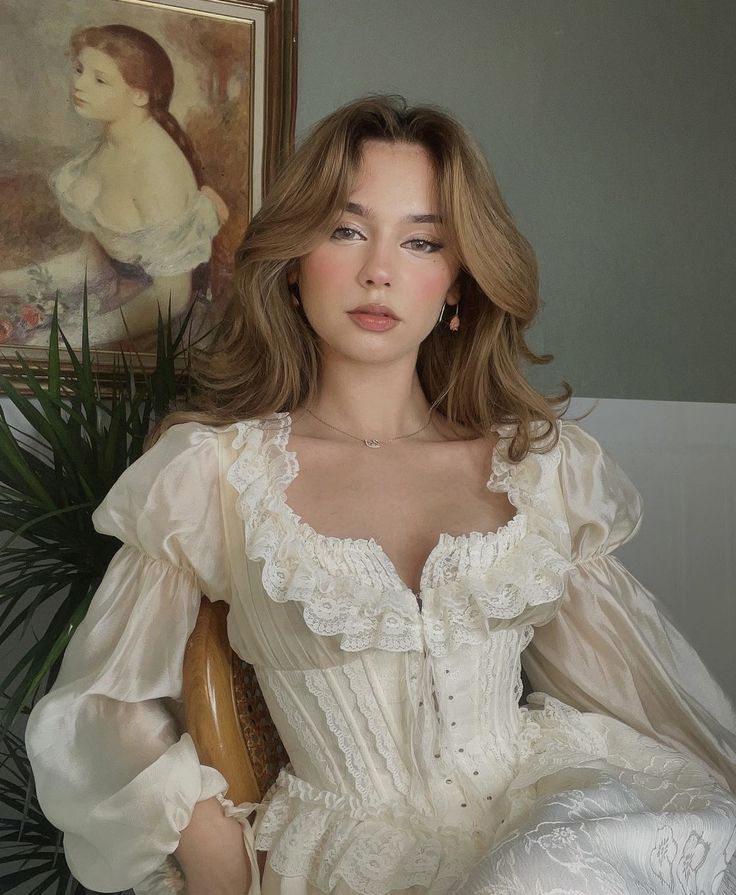 Vintage Ivory Puff Sleeve Lace Long Sleeve Dress TP1993