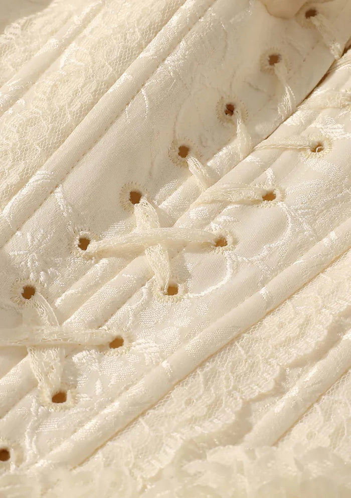 Vintage Ivory Puff Sleeve Lace Long Sleeve Dress TP1993