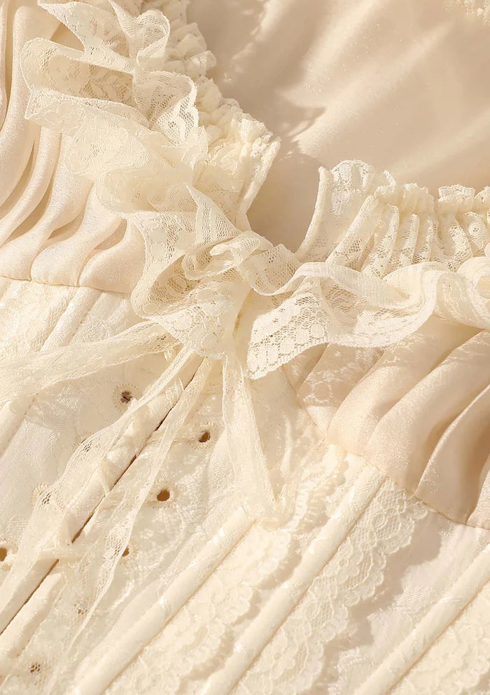 Vintage Ivory Puff Sleeve Lace Long Sleeve Dress TP1993