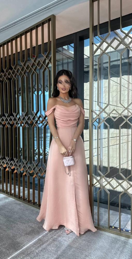 Elegant pink A-line strapless front slit floor-length ball gown evening dress TP2024