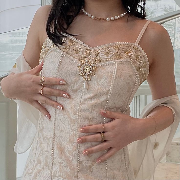 Vintage Ivory Mermaid Spaghetti Strap Pearl Lace Ankle-Length Ball Gown Evening Dress TP2039