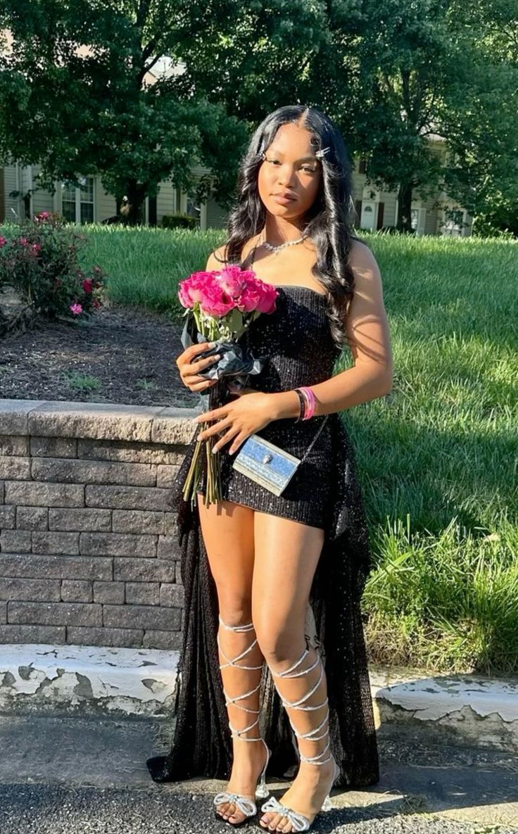 Charming Black Strapless Sequined High-Low Train Prom Gown Homecoming Dress TP2057