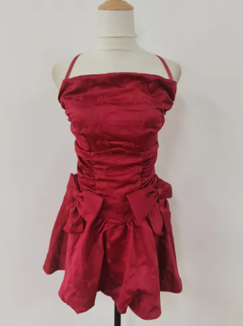 Beautiful Red Spaghetti Strap Bow Short Birthday Party Dress Homecoming Dress TP2074