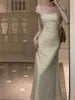 Elegant Light Yellow Mermaid Short Sleeve Chiffon Ankle-Length Dress Ball Gown TP2087