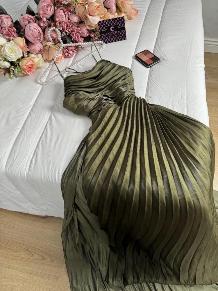Elegant Green A-line Slit Spaghetti Strap Long Formal Prom Dress Evening Gown TP2088
