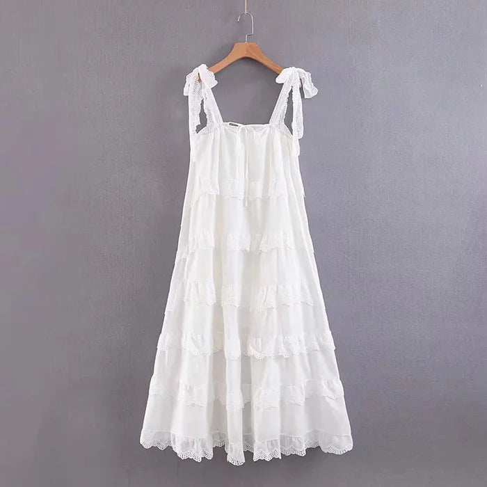 White sleeveless halter ruffled maxi dress TP2110
