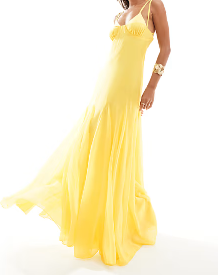 Chic Yellow Strap Low Cut Mermaid Long Ball Gown Evening Dress TP2131