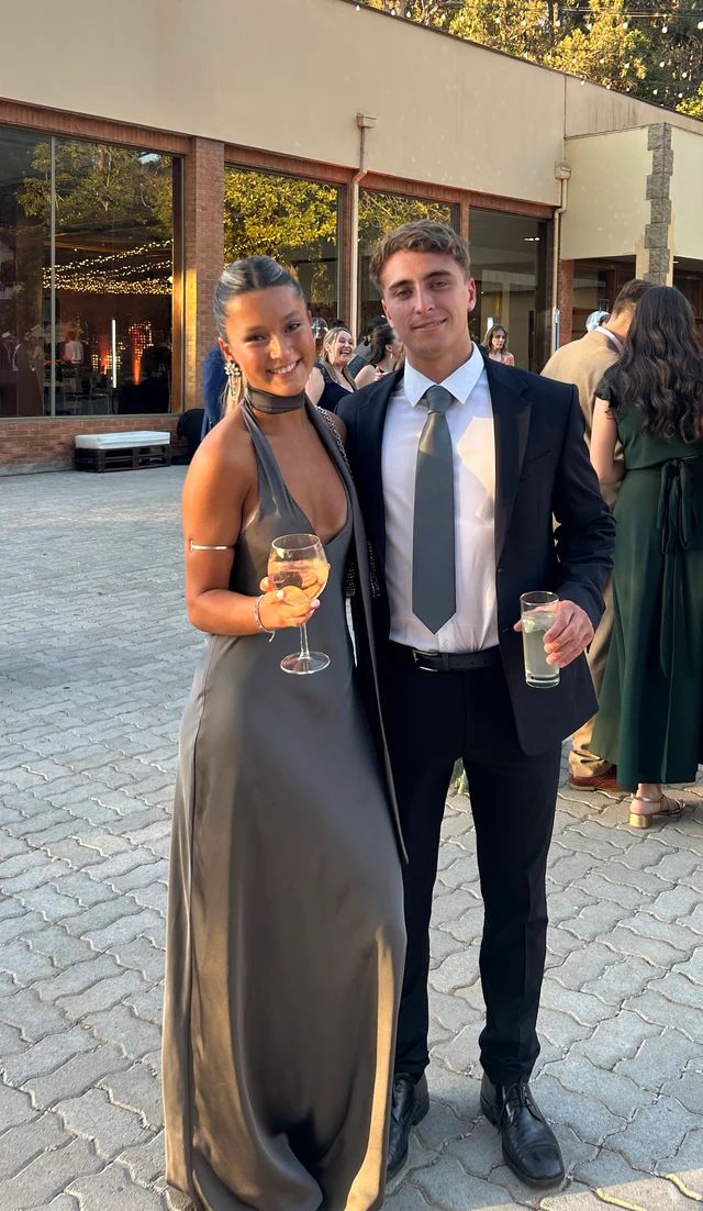 Elegant Gray Halter Neck Low Cut Backless Satin Formal Prom Dress Evening Gown TP2134