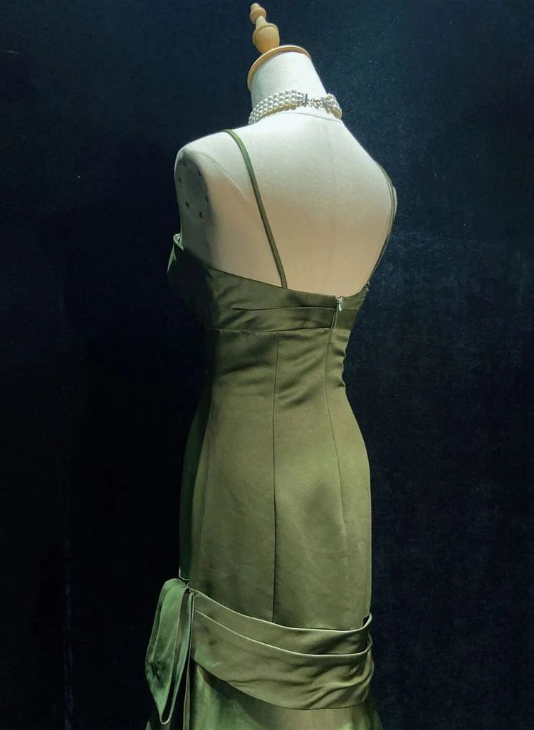 Green Satin Sweetheart Straps Long Evening Dress, Green Wedding Party Dress TP2149