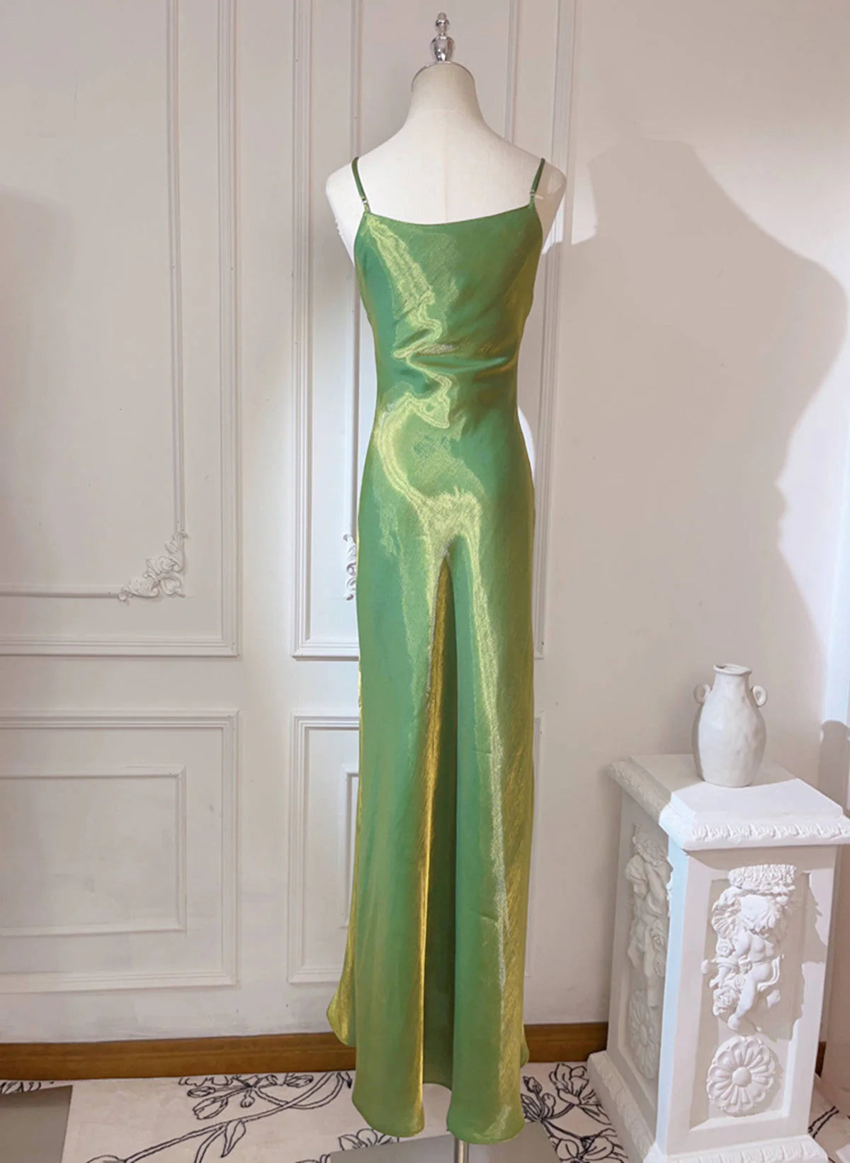 Lovely Green Straps Long Formal Dress, Green Satin Party Dress Evening Dress TP2156