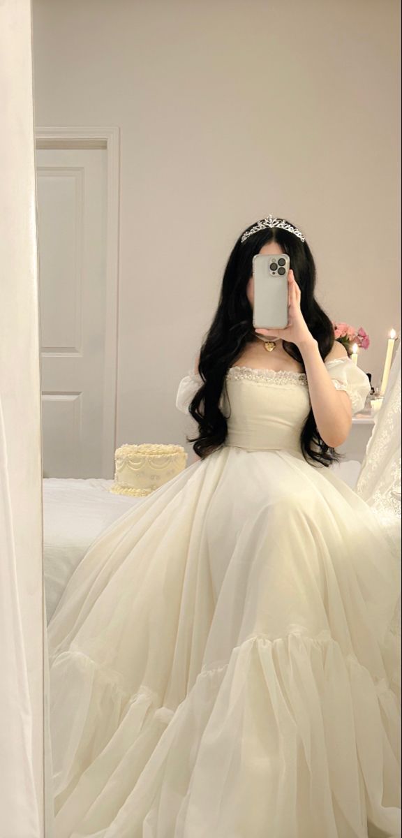 Elegant A-Line Ivory Off-Shoulder Tulle 19th Birthday Princess Dress Prom Dress TP2172