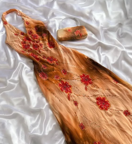 Chic Vintage Orange Strap Beaded Chiffon Long Ball Gown Evening Dress TP2173