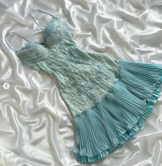 Vintage Blue Strapless A-Line Lace Midi Birthday Party Dress Prom Dress TP2174