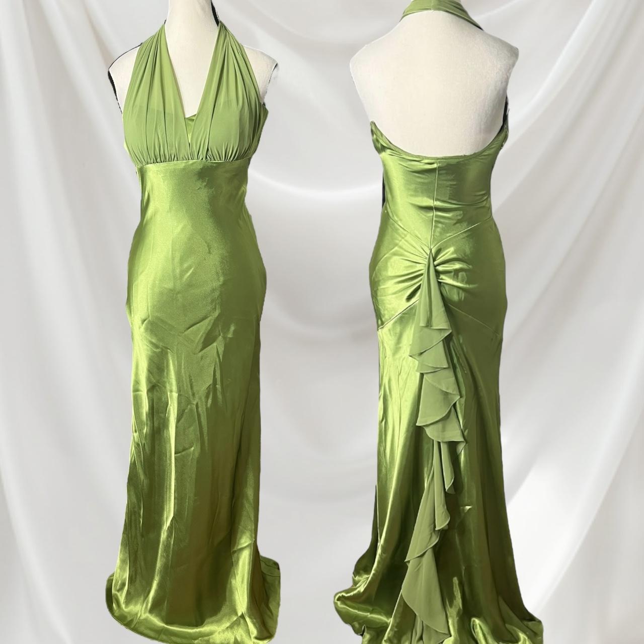 Sexy Green Halter Neck Low Cut Satin Mermaid Formal Prom Dress Evening Gown TP2183