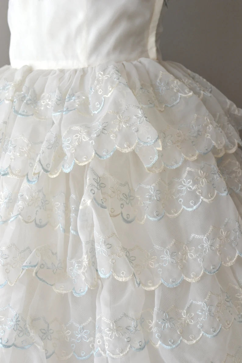 Vintage White Strapless Ruffle Lace Short Birthday Party Dress Prom Dress TP2196