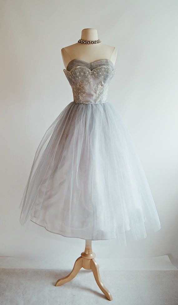 Vintage Gray Strapless Lace Tulle Short Party Dress Homecoming Dress TP2200