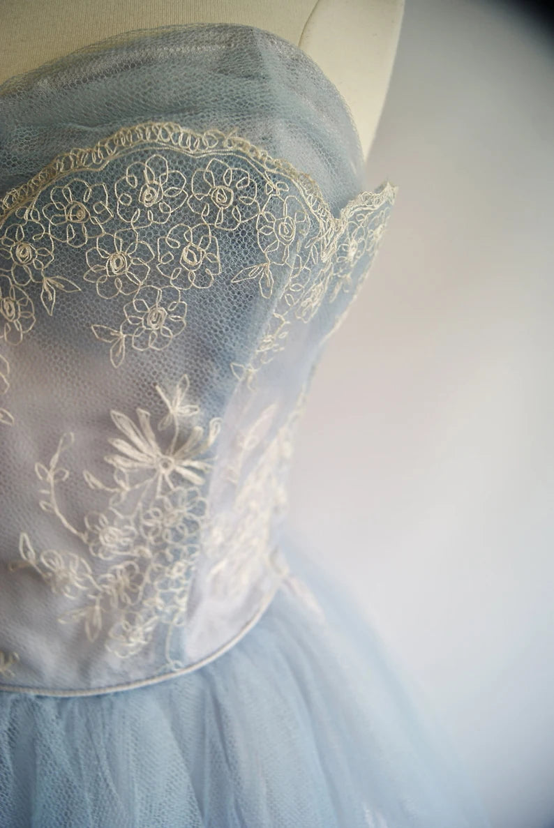 Vintage Gray Strapless Lace Tulle Short Party Dress Homecoming Dress TP2200