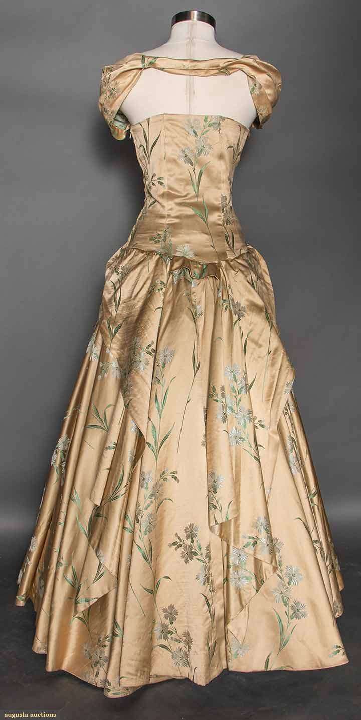 Vintage Champagne A-line Printed Sleeveless Satin Ball Gown Evening Dress TP2203