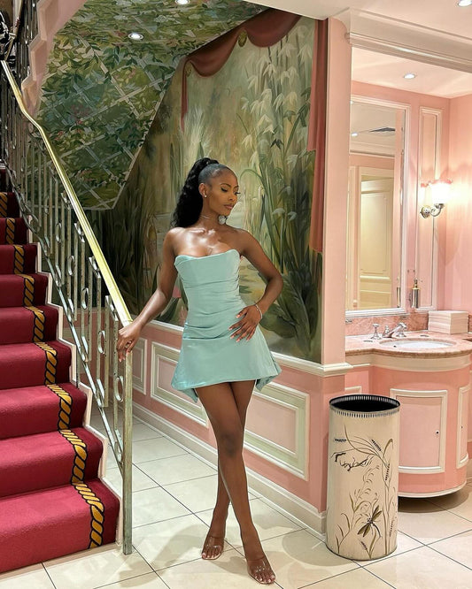 Chic Green Off Shoulder Sleeveless Mini Party Dress Homecoming Dress TP2216