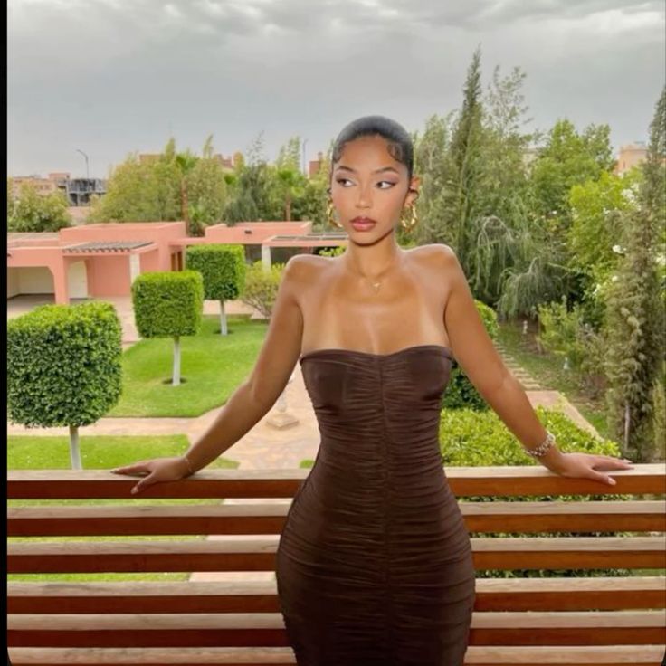 Sexy Brown Strapless Sleeveless Ruffled Mermaid Long Ball Gown TP2224